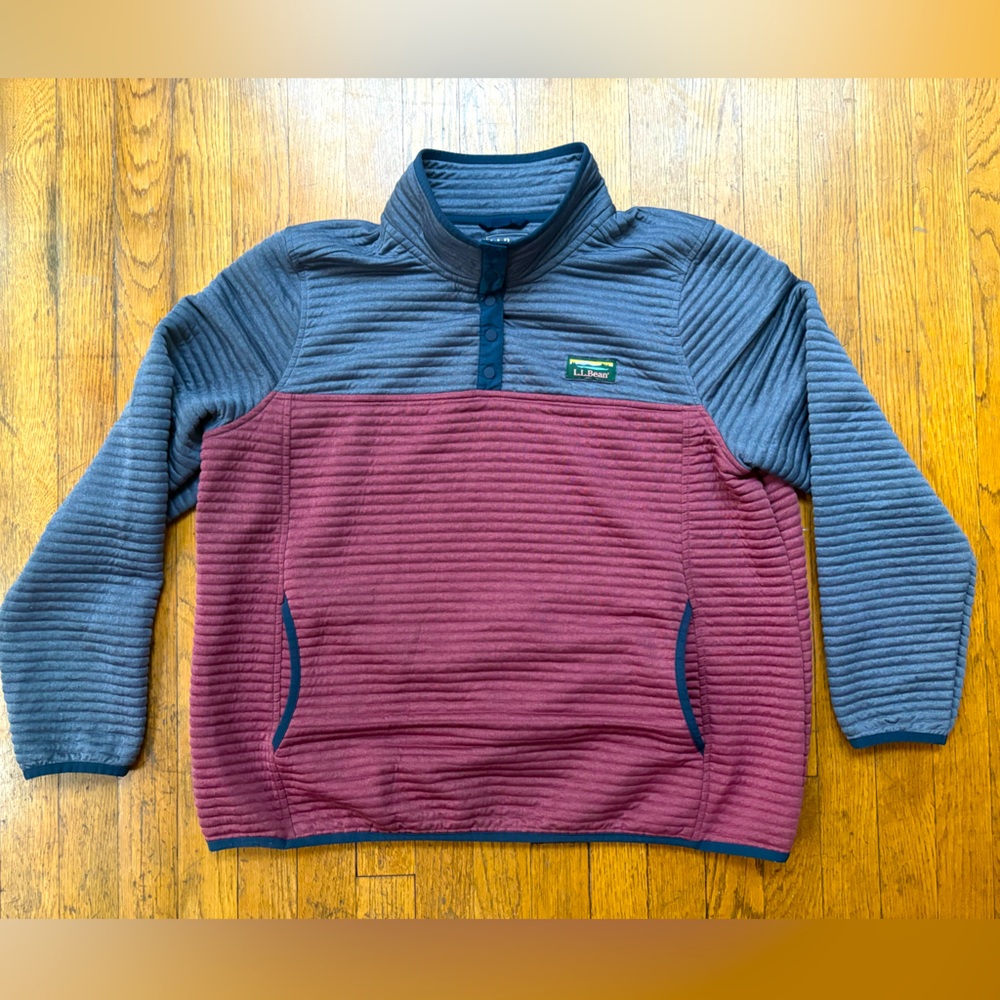 L.L.Bean Airlight Knit Pullover Women’s XL Gunmetal Gray Rosewood Red Two Tone